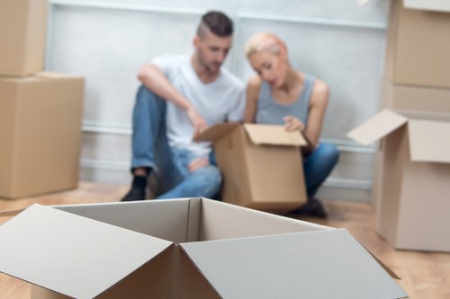 Packed moving boxes for a Sutton apartment relocation